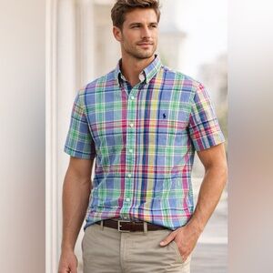 Ralph Lauren Plaid Button Down Shirt XL Multicolor Cotton Pony Logo